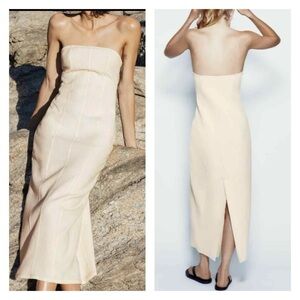 ZARA Blogger Favorite Cream Strapless Midi Dress XXL 2XL NWT Mid Length Dress